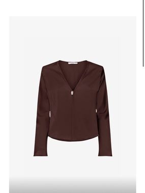 Sara Cristina Chocolate Brown jersey V-Neck top with baroque pearl closure